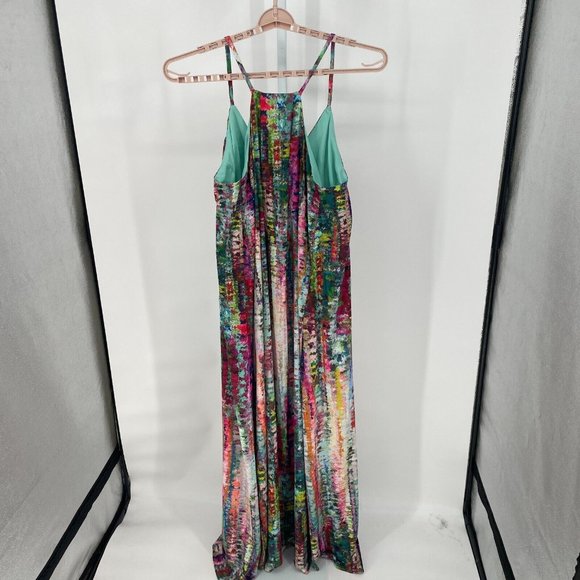 Nicole Miller NWT 1X Watercolor Abstract Print Satin Charmeuse Slip Maxi Dress - Picture 4 of 16